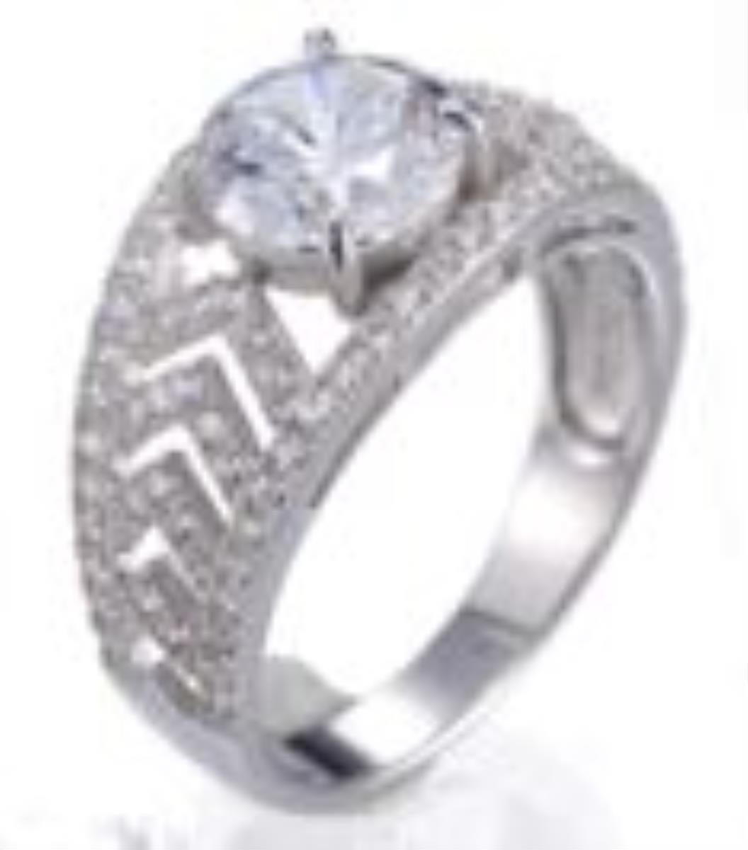 Sterling Silver Rhodium 4.00mm Round Cut Pave Arrow Engagement Ring