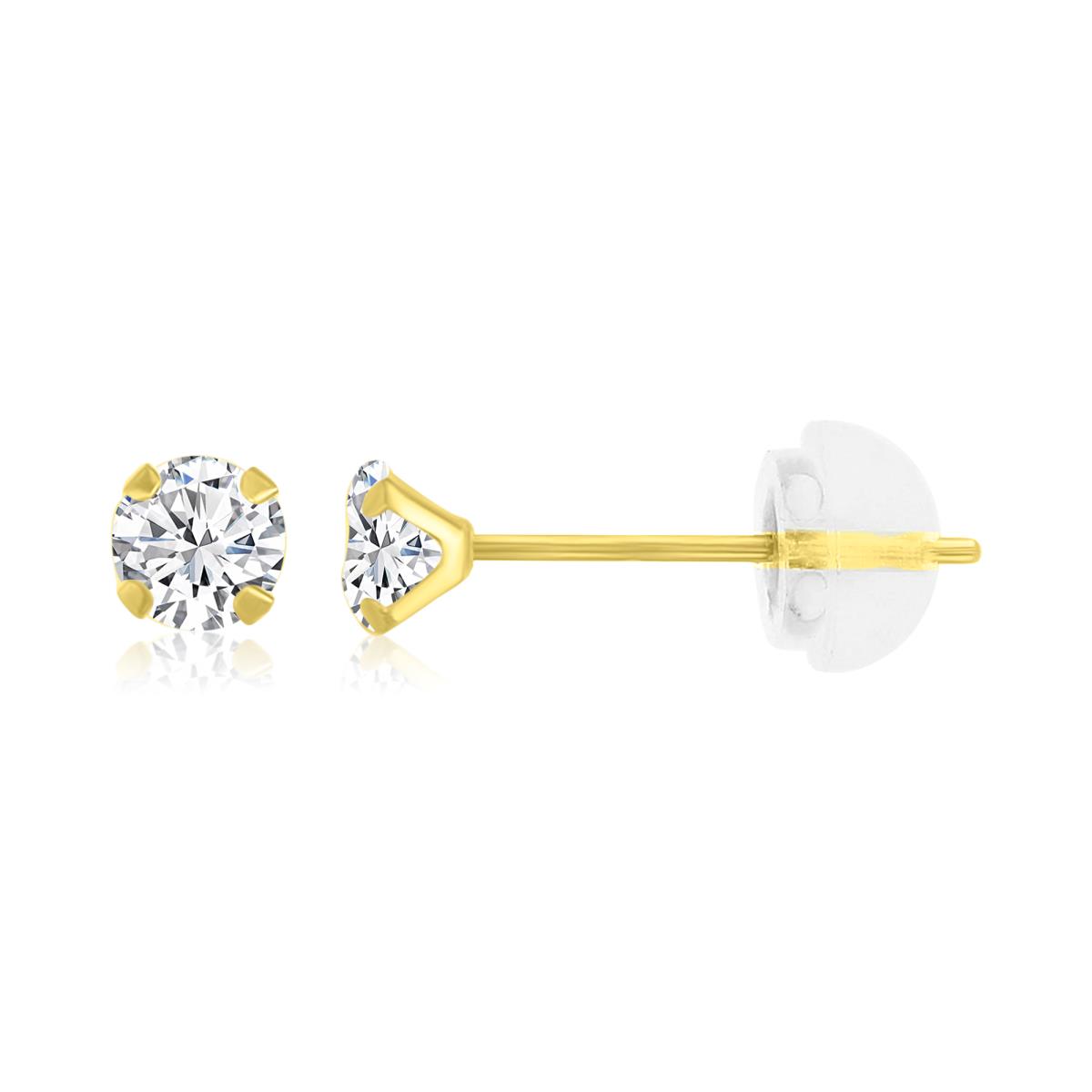 14K Yellow Gold 3mm Martini Round Cut Solitaire Stud Earring