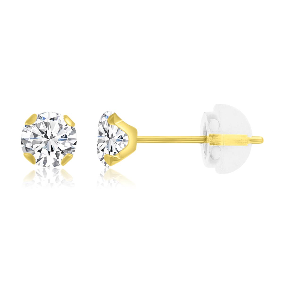 14K Yellow Gold 4mm Martini Round Cut Solitaire Stud Earring