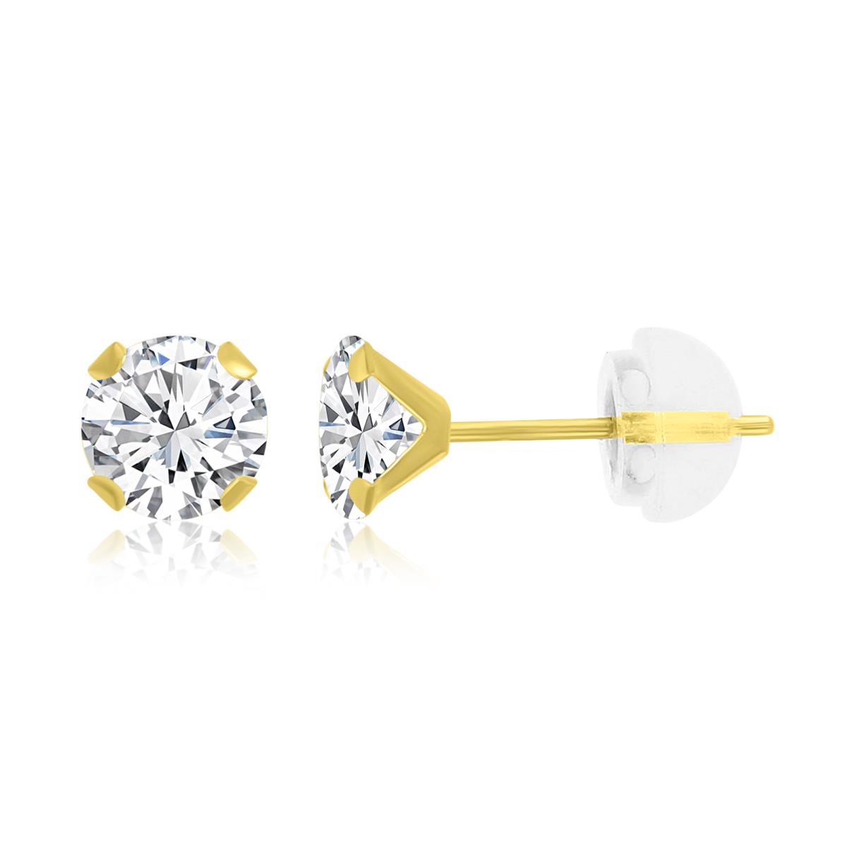 14K Yellow Gold 5mm Martini Round Cut Solitaire Stud Earring 