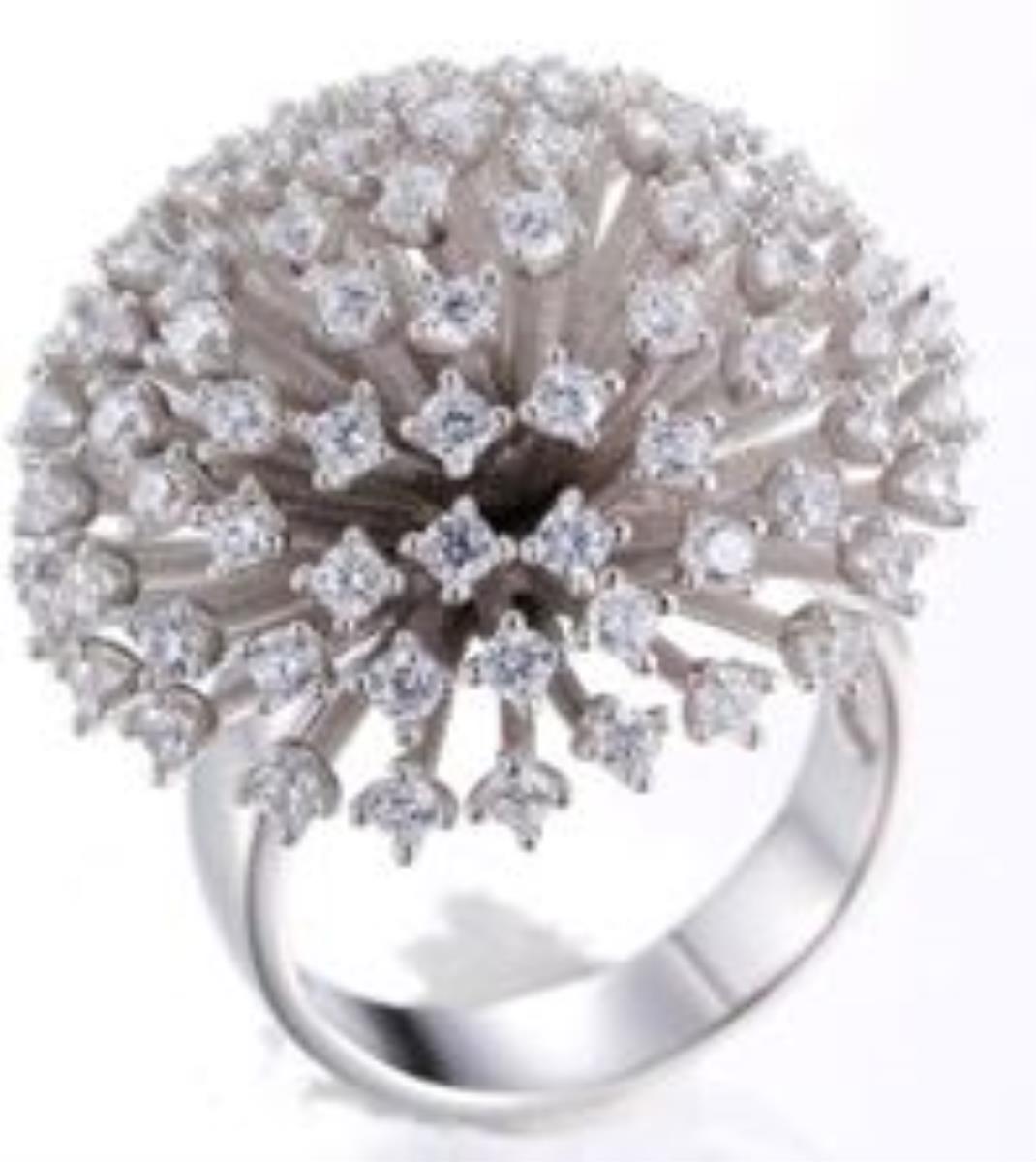 Sterling Silver Rhodium CZ Dandelion Fashion Cocktail Ring