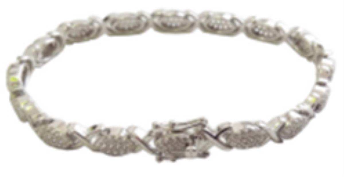 Sterling Silver Rhodium Pave Criss-Cross Bracelet