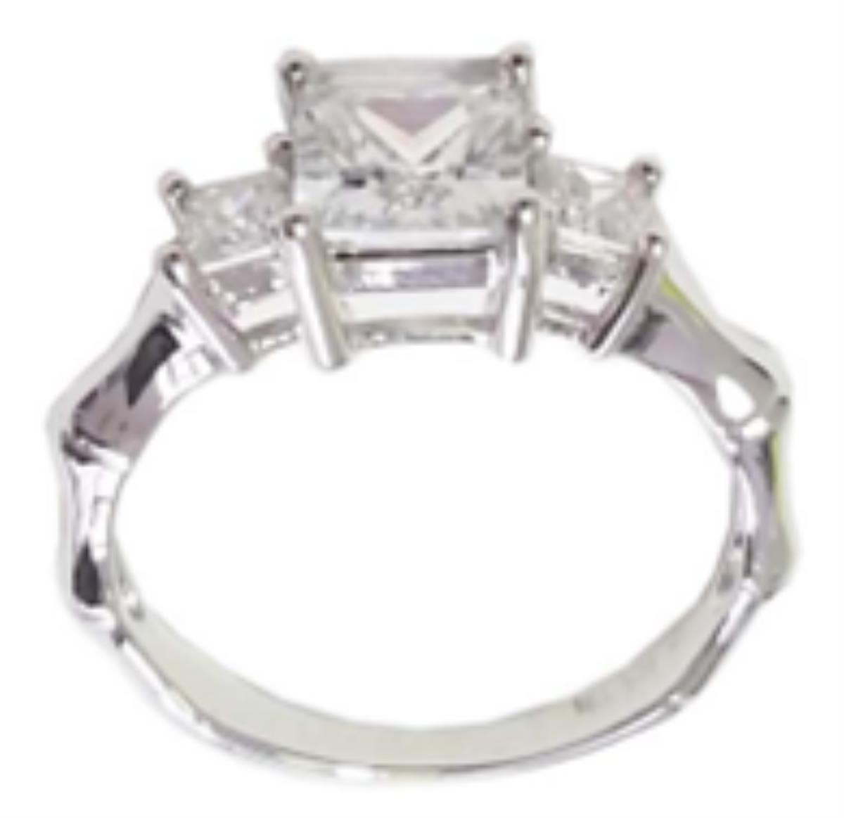 Sterling Silver Rhodium 3-Stone Princess Cut Engagement Ring