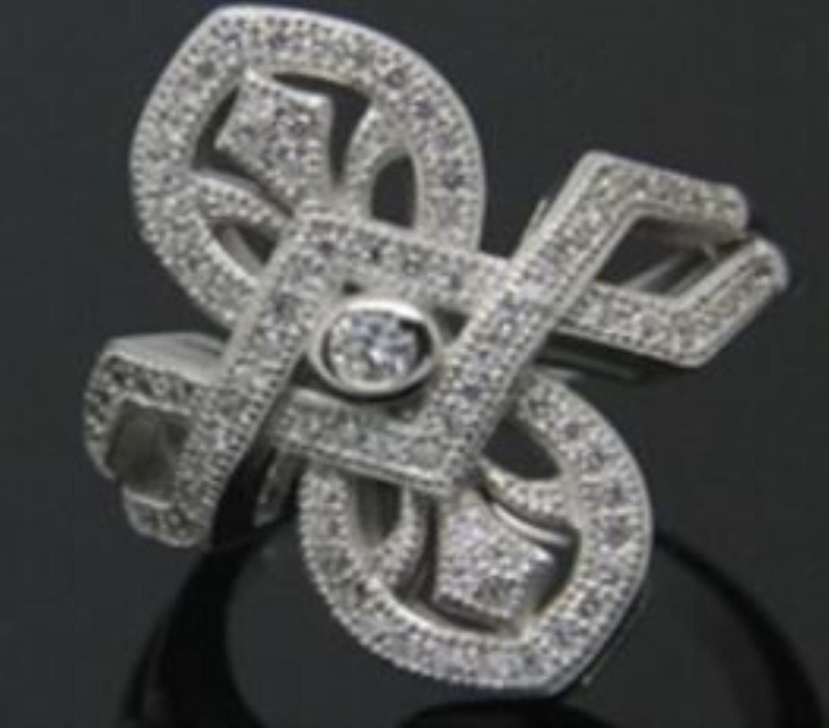 Sterling Silver Rhodium Art Deco Fleur De Lis Cross Fashion Ring