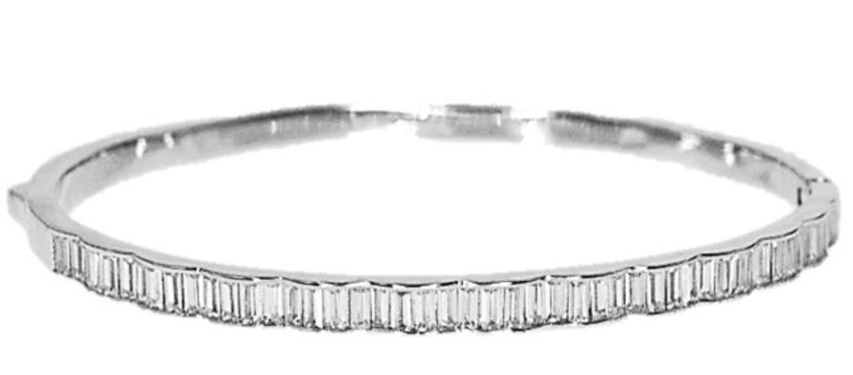 Sterling Silver Rhodium Baguette Scallop-Edge Tennis Bracelet