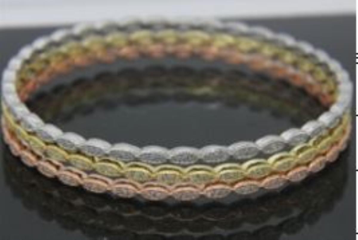 Sterling Silver Tricolor 3-Stone Almond Stacker Bangles