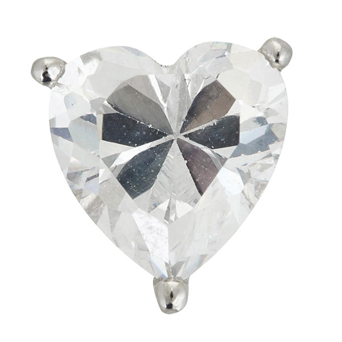 Sterling Silver Rhodium 10x10mm AAA Heart Solitaire Stud
