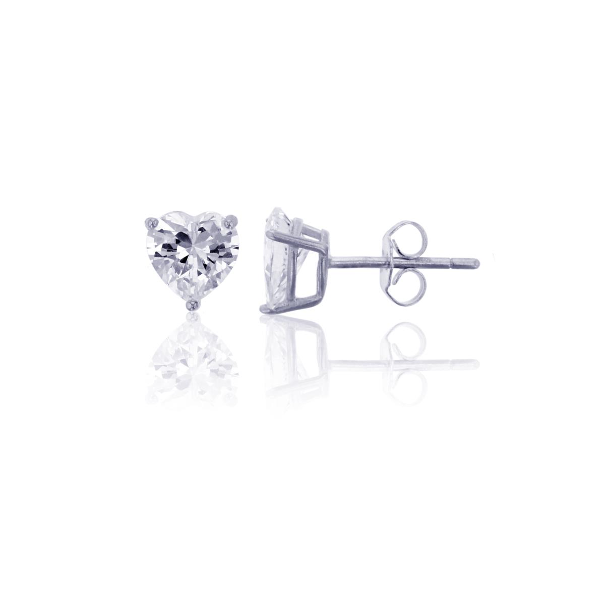 Sterling Silver Rhodium 5x5mm AAA Heart Solitaire Stud