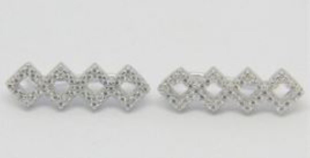 Sterling Silver Rhodium 3.15x10.30mm 4-Diamond Shape Clip Earring