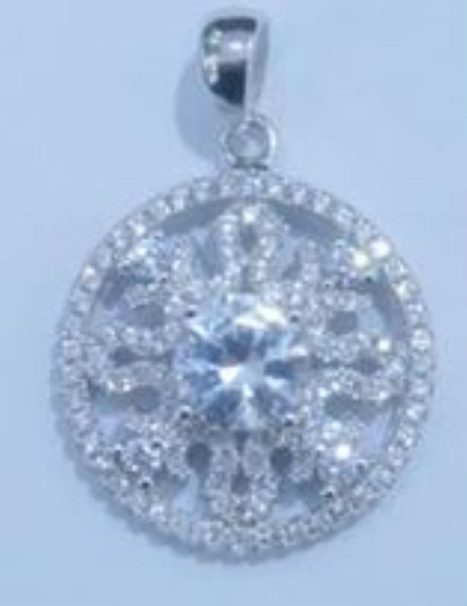 Sterling Silver Rhodium Round Cut & Pave Snowflake Dangling Pendant