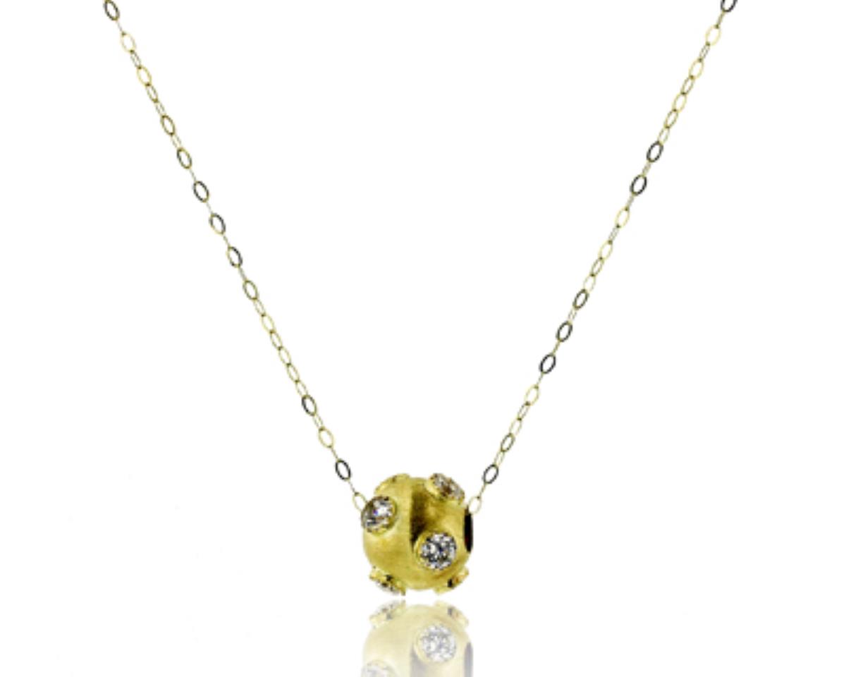 14K Yellow Gold Satin CZ Ball Oval Link 18" Necklace