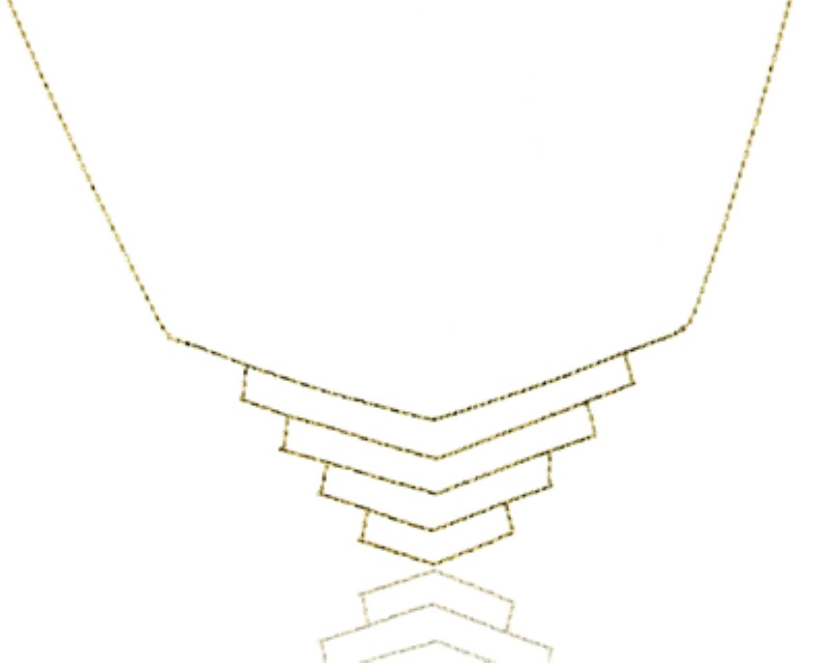 14K Yellow Gold Diamond Cut Bead Graduated Layer  Chevron 16" Necklace with 2" Heart DC Plate Extender 