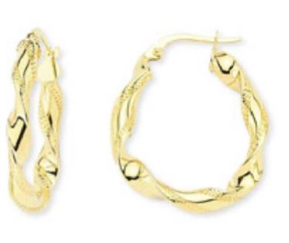14K Yellow Gold 3.5X30mm Diamond Cut and High Polish Twisted Pear Shape  Hoop Earring