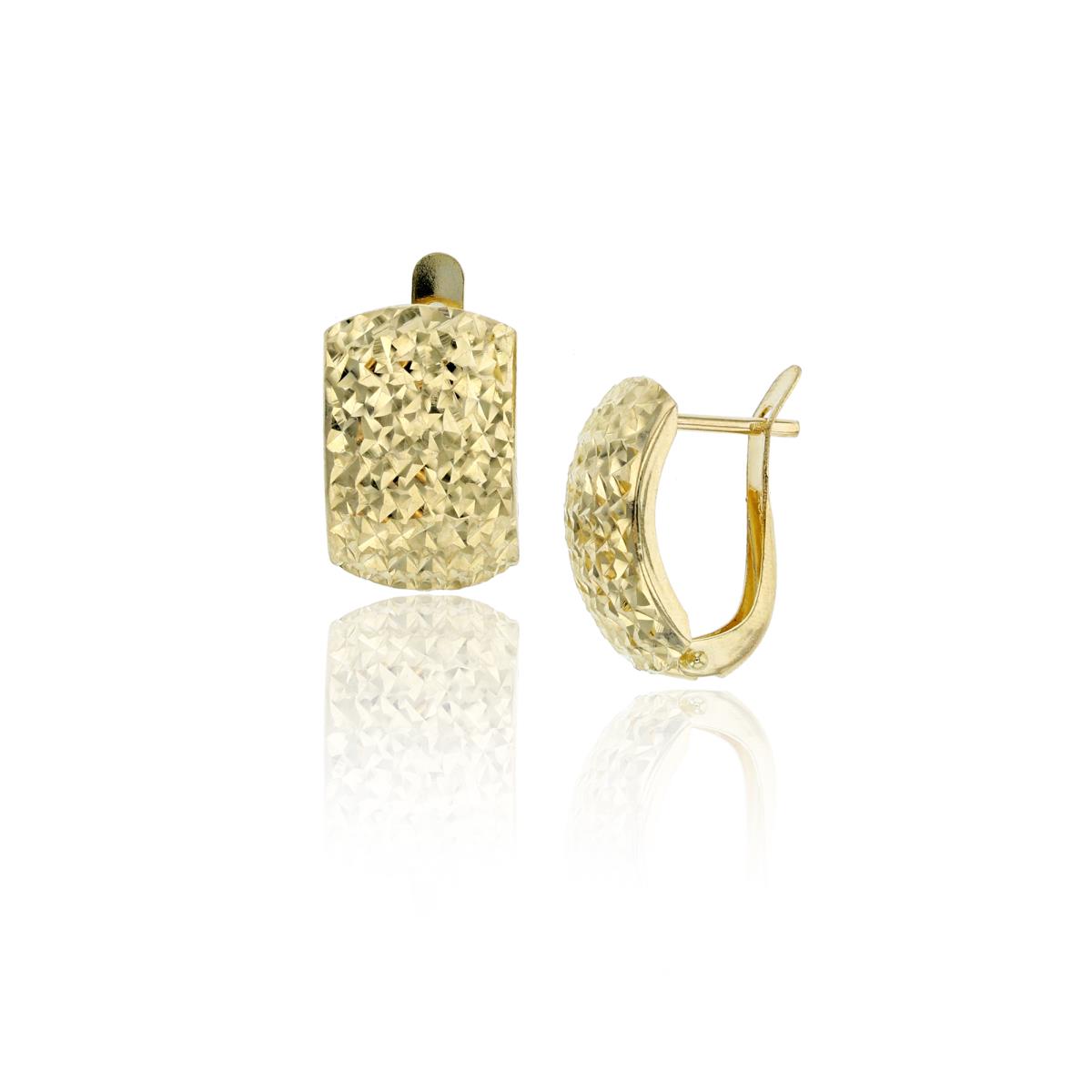 14K Yellow Gold 10X15mm Diamond Cut Latch Back Huggie Earring