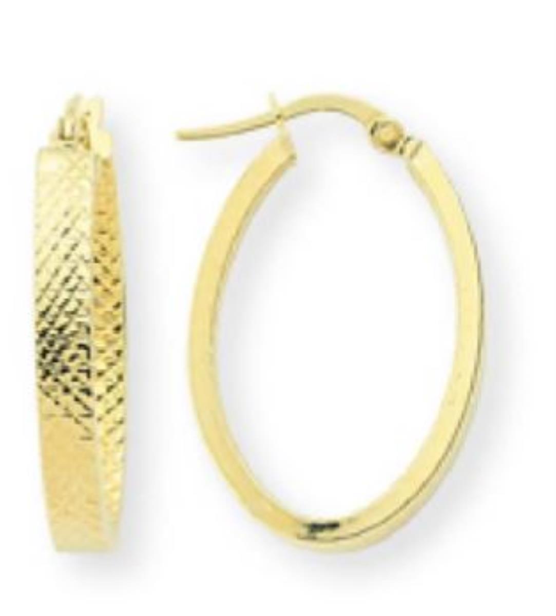 14K Yellow Gold 4X28mm Diamond Cut Textured Inside Out Oval Hoop Earring