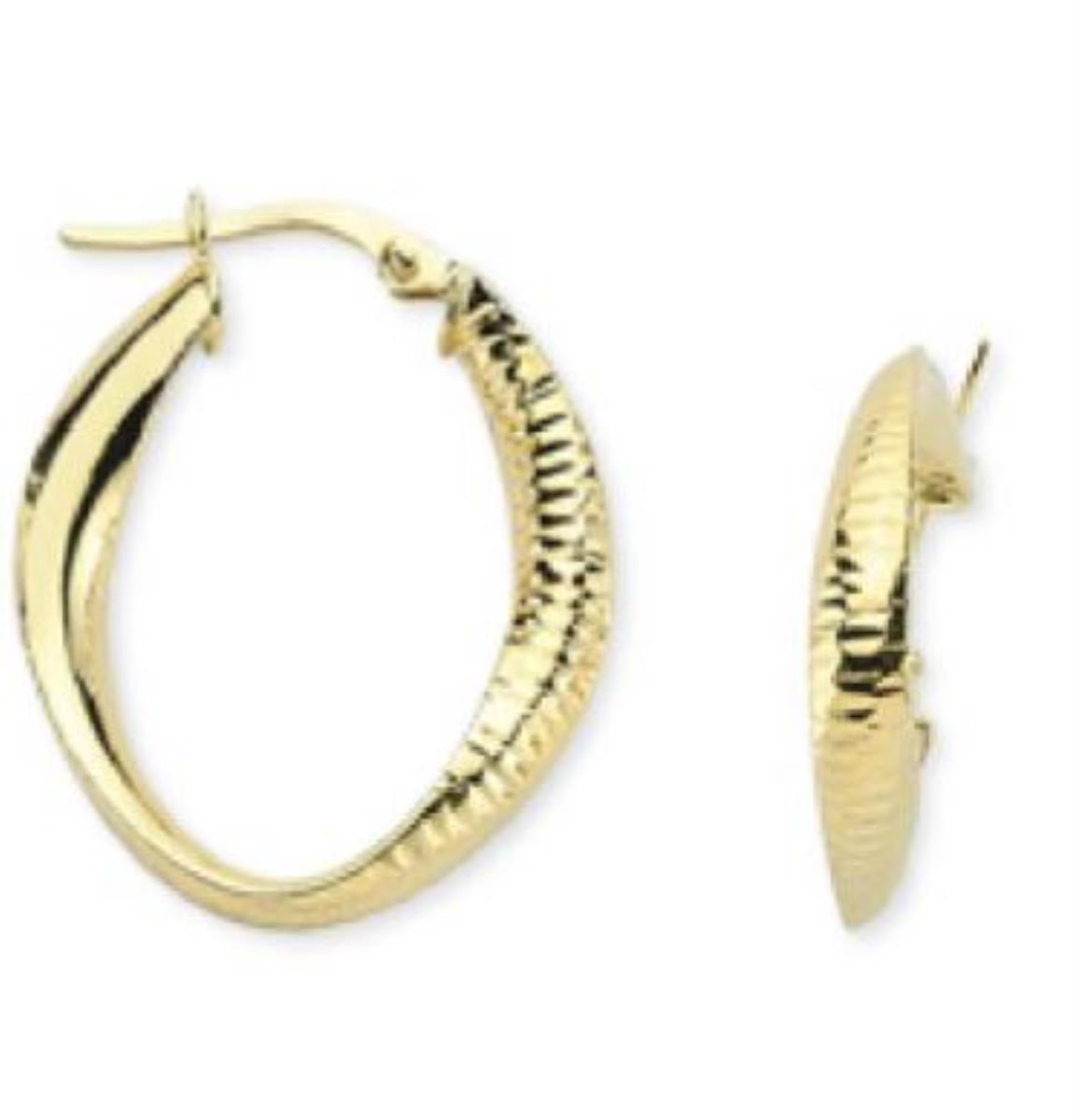 14K Yellow Gold 3.8X28mm Diamond Cut Twisted Oval Hoop Earring