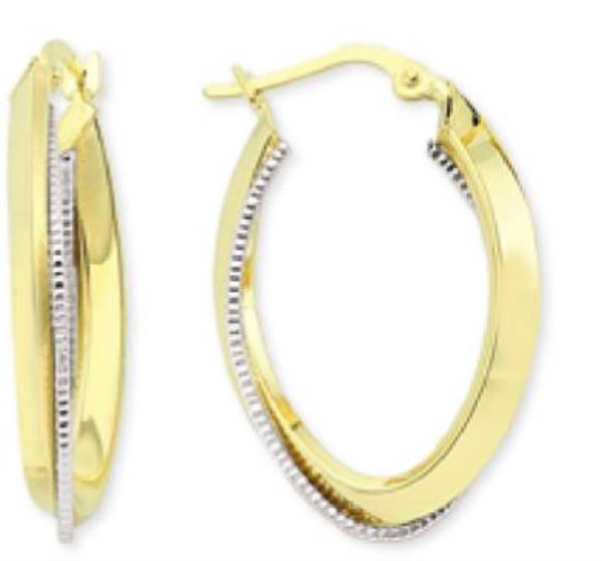 14K Two-Tone Gold 3X30mm Diamond Cut and High Polish Overlapping Oval Hoop Earring