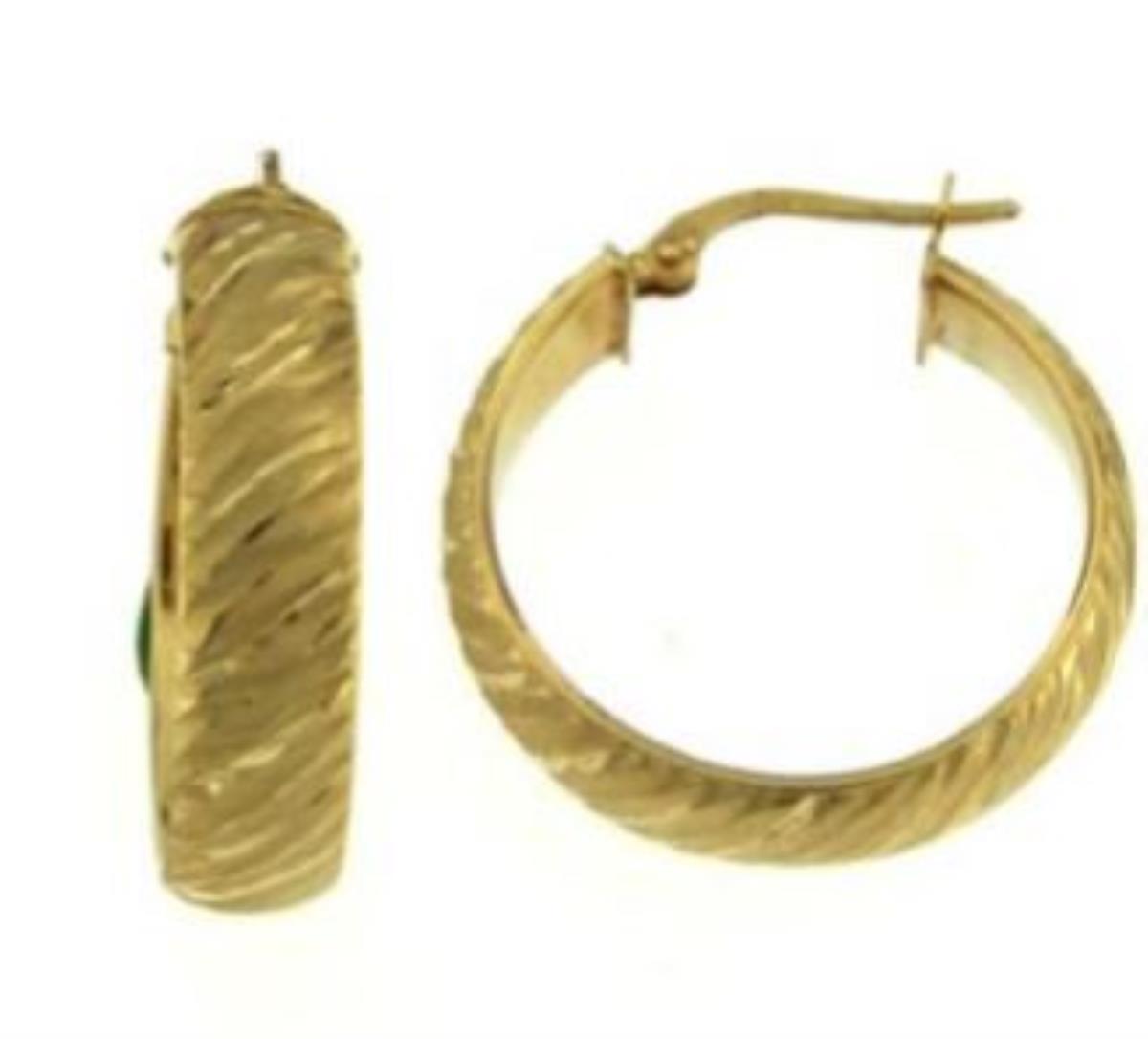 14K Yellow Gold 6.2X35mm Textured Teardrop Hoop Earring