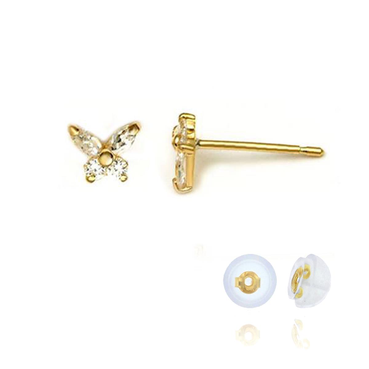 14K Yellow Gold Small Butterfly CZ Stud Earring with Silicone Back