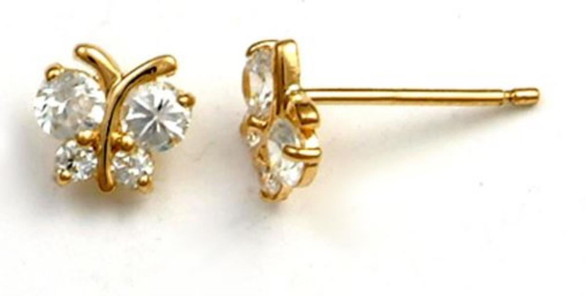 14K Yellow Gold Small Butterfly CZ Stud Earring