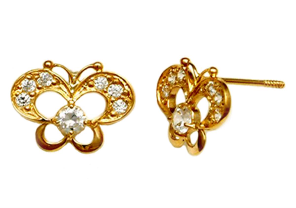 14K Yellow Gold Micropave Open Butterfly CZ Stud Earring