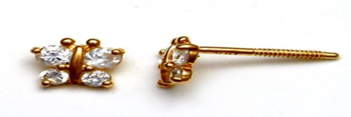 14K Yellow Gold Small Butterfly CZ Stud Earring