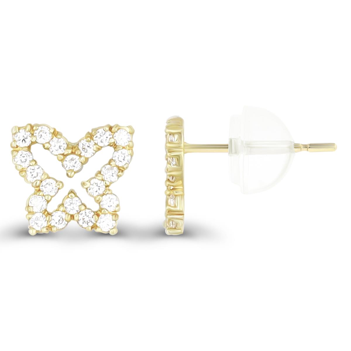 14K Yellow Gold Micropave Open Butterfly CZ Stud Earring