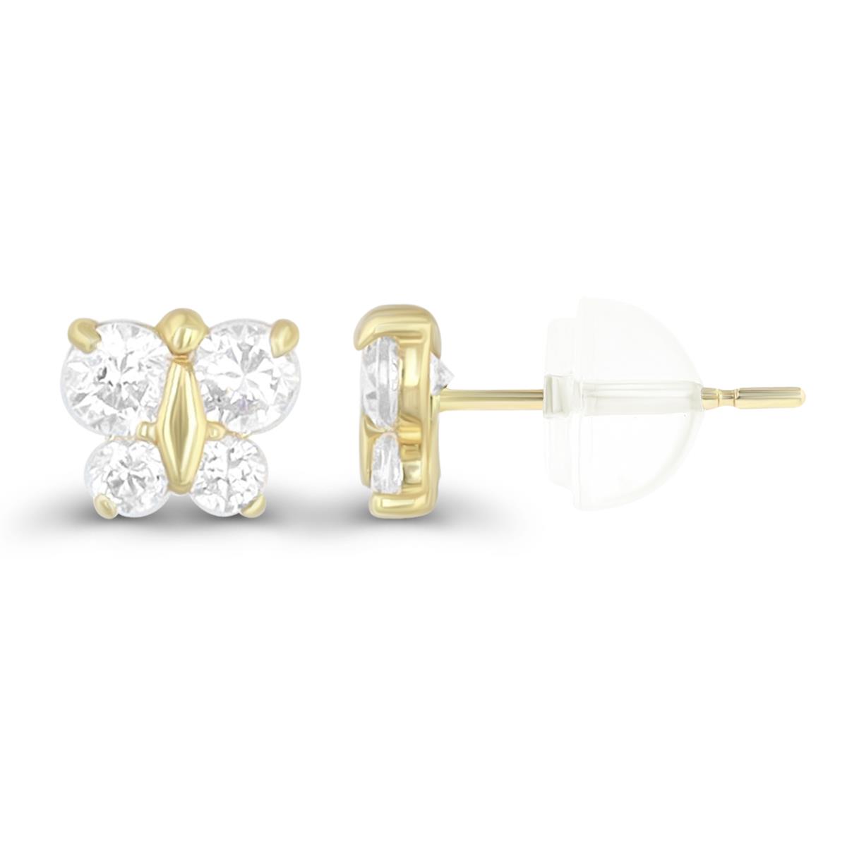 14K Yellow Gold Round Cut Butterfly CZ Stud Earring