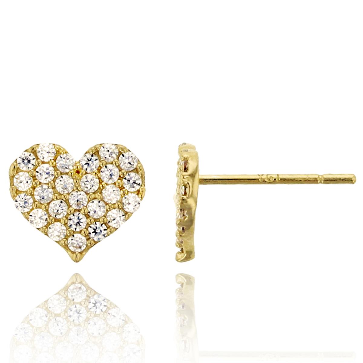 14K Yellow Gold Micropave Heart CZ Stud Earring