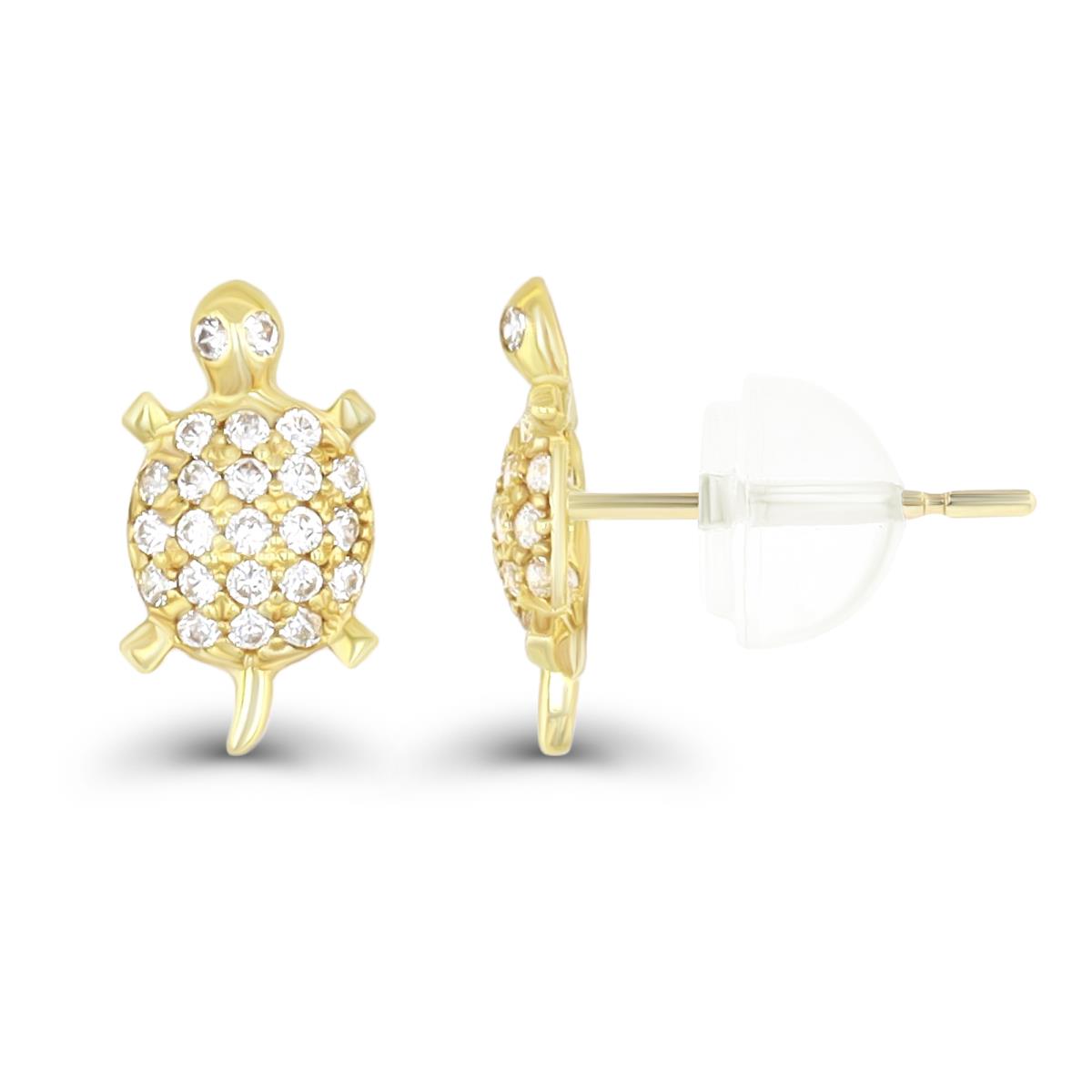14K Yellow Gold Rnd CZ Micropave Turtle Stud Earring