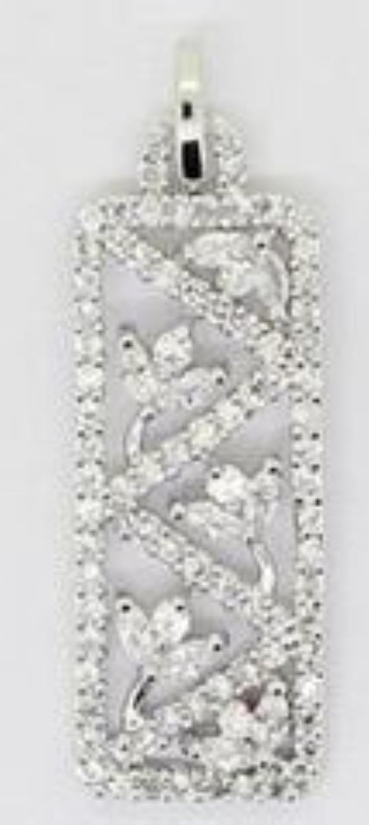Sterling Silver Rhodium Tulip Assortment On Pave Rectangle Plate Pendant