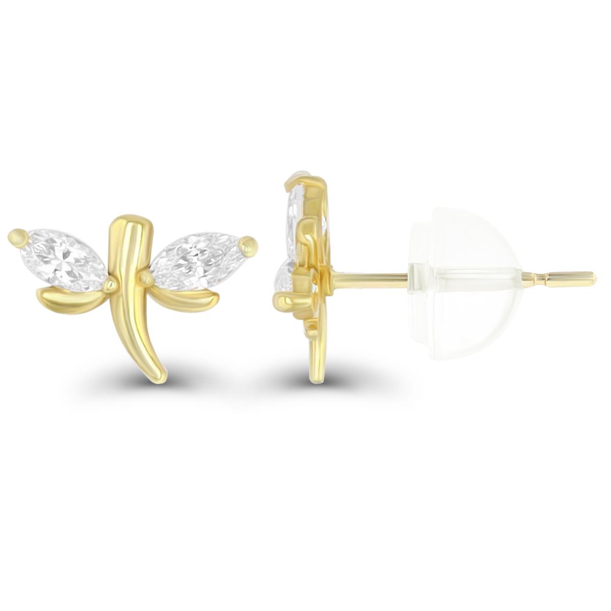 14K Yellow Gold Marquise Cut Dragonfly CZ Stud Earring