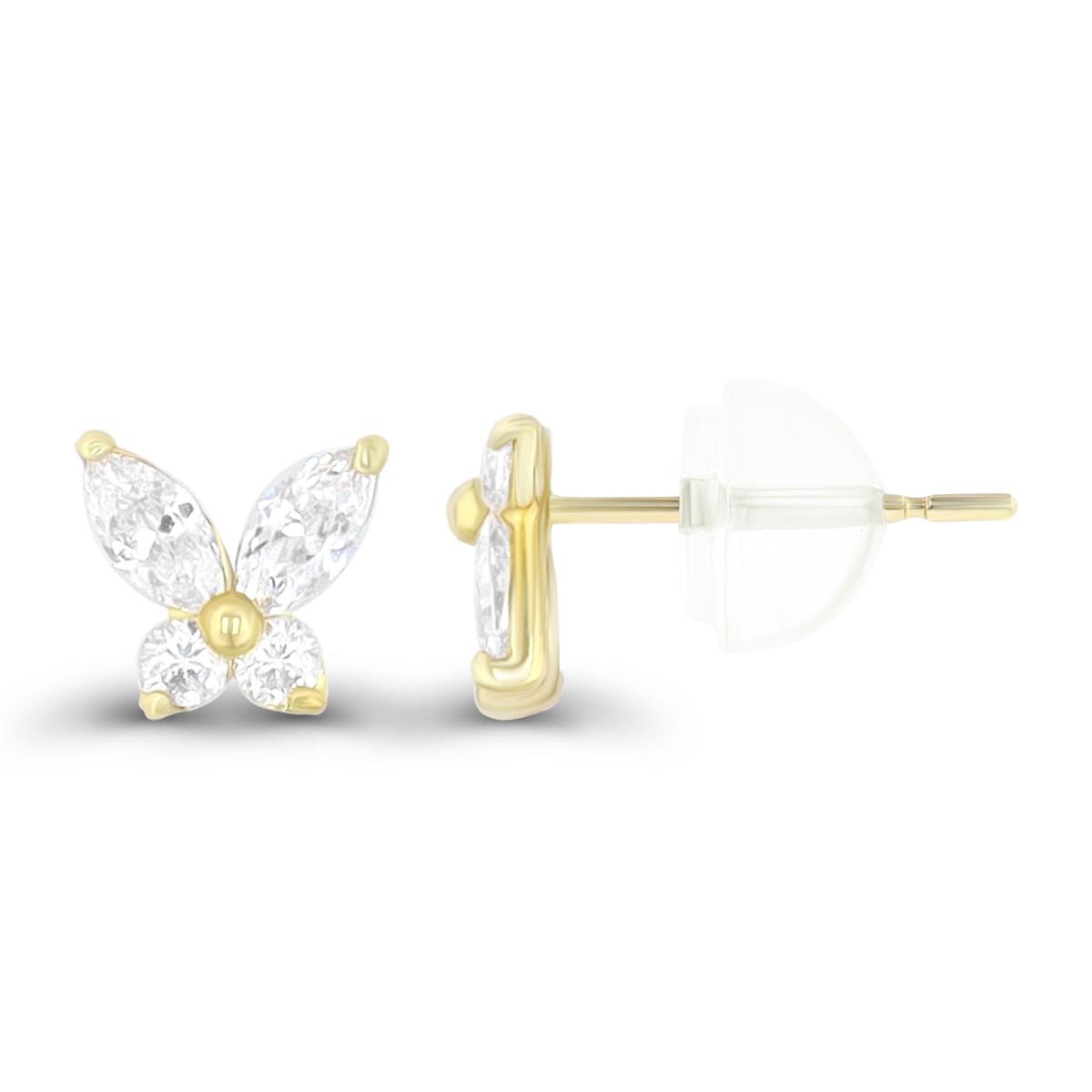 14K Yellow Gold Marquise and Round Cut Butterfly CZ Stud Earring