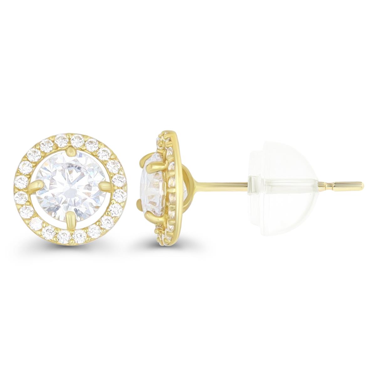 14K Yellow Gold Micropave 5.00mm Round Cut Halo CZ Stud Earring