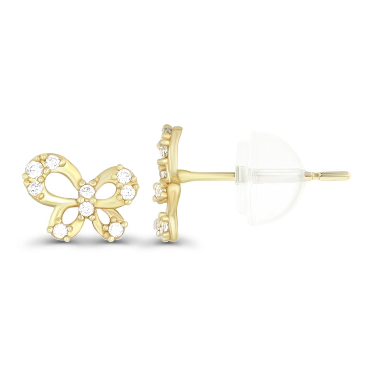14K Yellow Gold Rnd CZ Micropave Open Butterfly Studs