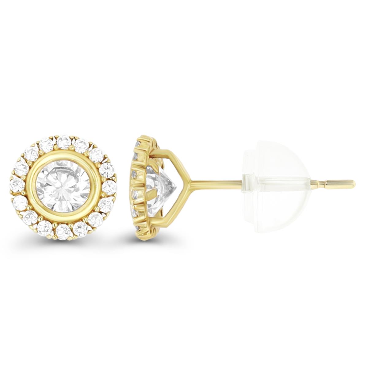 14K Yellow Gold Micropave 4mm Round CZ Bezel Stud Earring