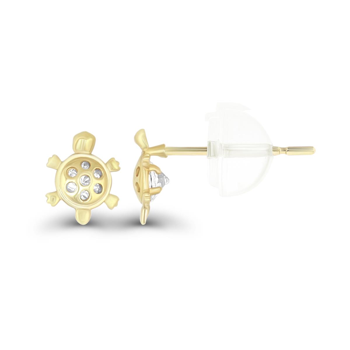 14K Yellow Gold Micropave Small Turtle CZ Stud Earring