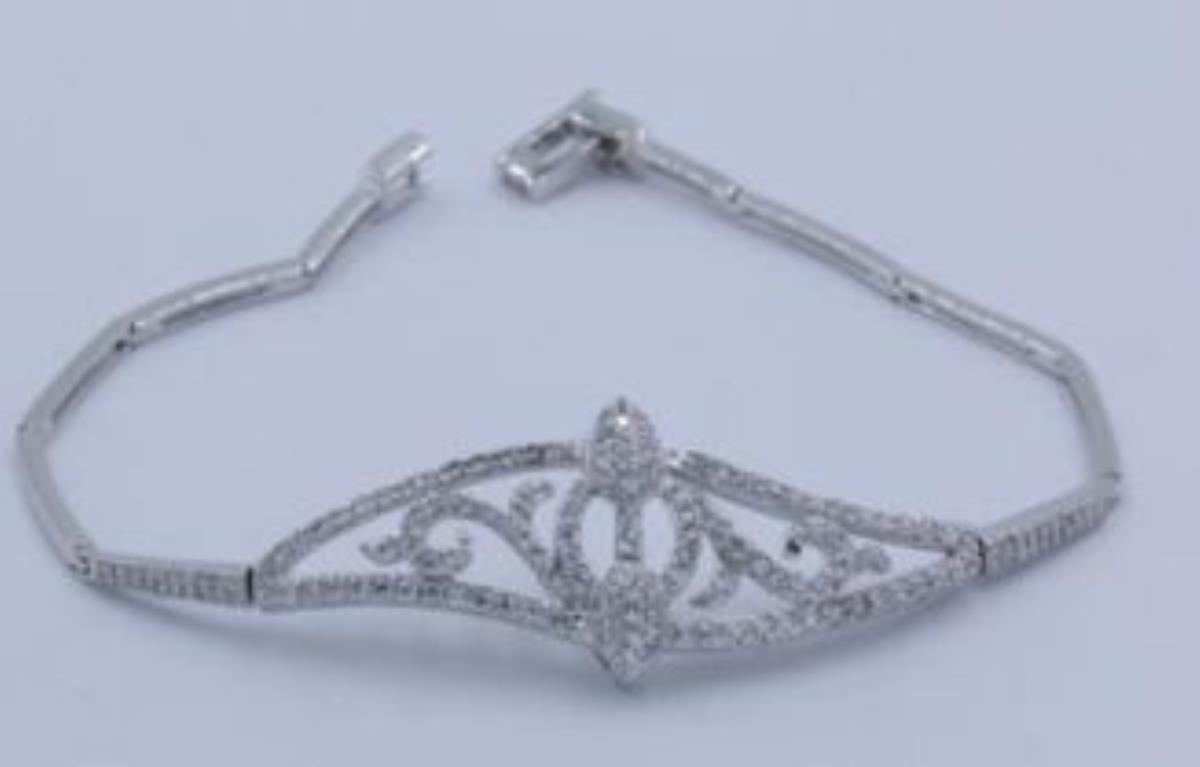 Sterling Silver Rhodium Filigree "Tiara" 7.50" Fancy Bracelet