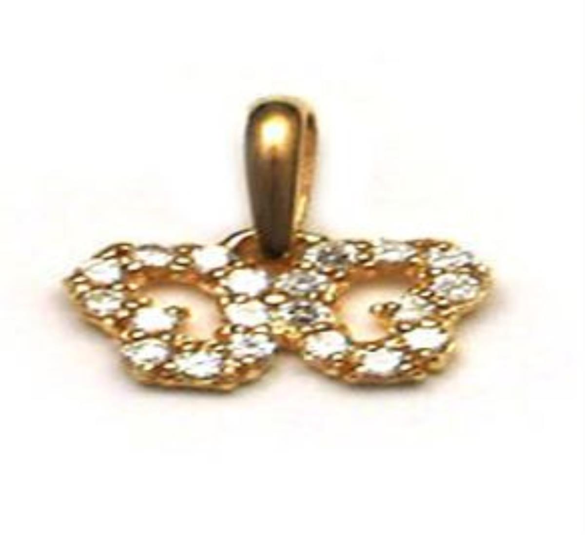 14K Yellow Gold Micropave Small Open Baby Butterfly Dangling Pendant