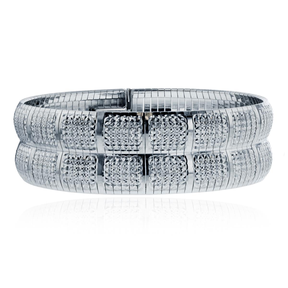 Sterling Silver Rhodium High Polished & Diamond Cut Square Detail 7.5" Bombay Bracelet