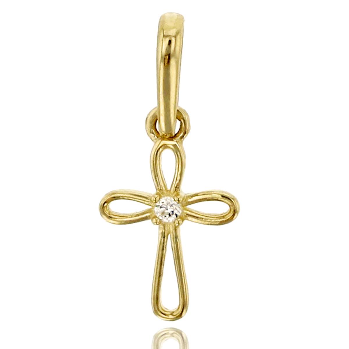14K Yellow Gold High Polished Small Open Dangling CZ Cross Pendant
