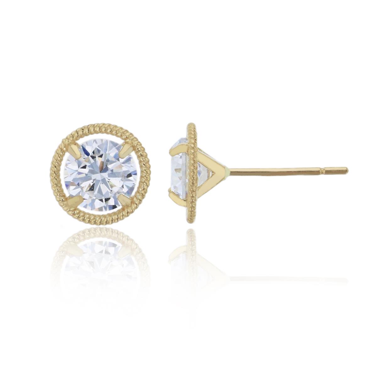 14K Yellow Gold Milgrain 5.50mm Round Halo Martini CZ Stud Earring