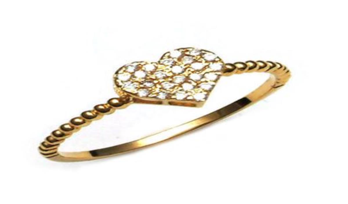 14K Yellow Gold Micropave Heart Half Bubble Band Ring