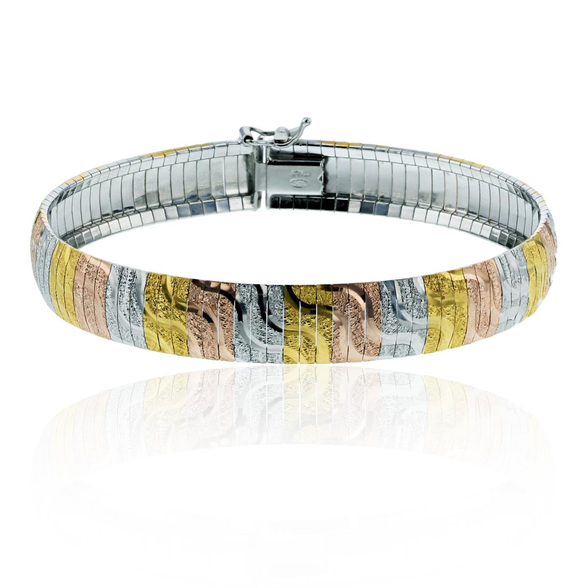 Sterling Silver Tri-color Squiggle On Texture 7.5" Bombay Bracelet