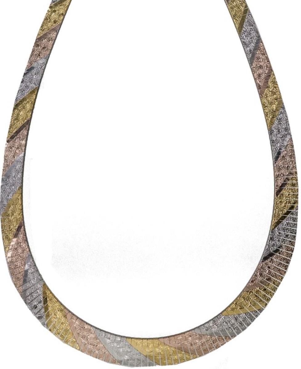 Sterling Silver Tri-color  Diamond Cut Diagonal Stripe 17" Necklace