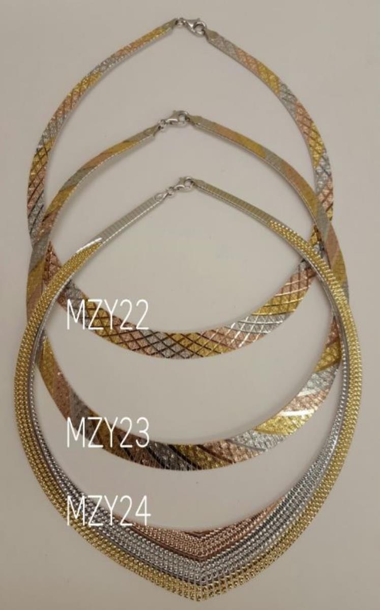 Sterling Silver Tri-color V-Shape 3 Layer Frayed 17" Necklace