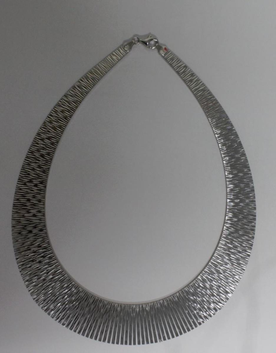 Sterling Silver Rhodium High Polished & Diamond Cut Round Collar Frayed 17" Necklace