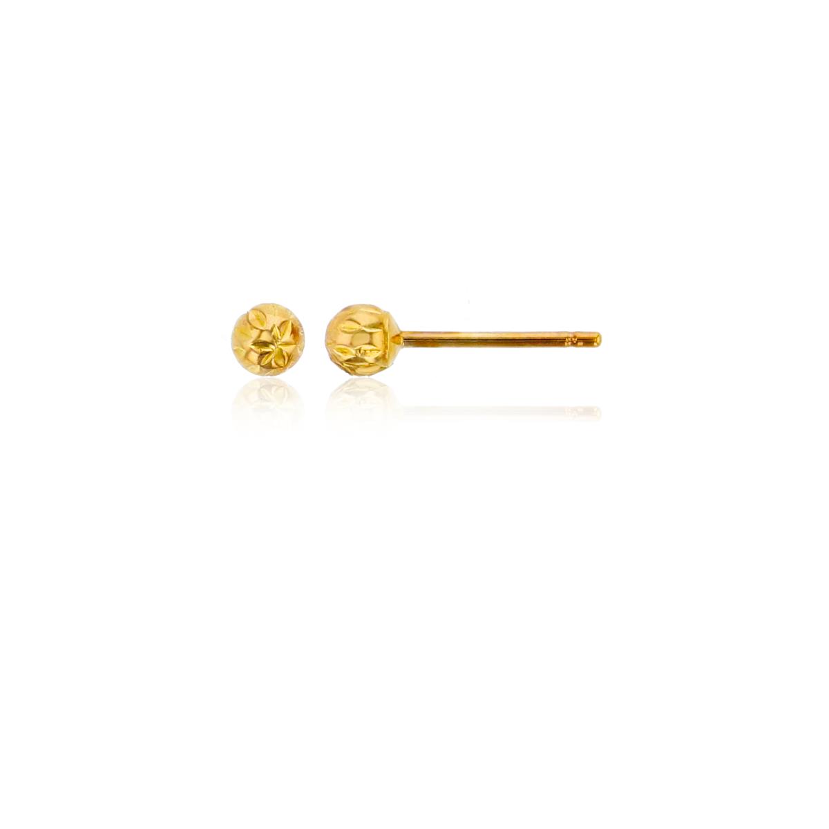 14K Yellow Gold Full Diamond Cut 3.00mm Ball Stud Earring