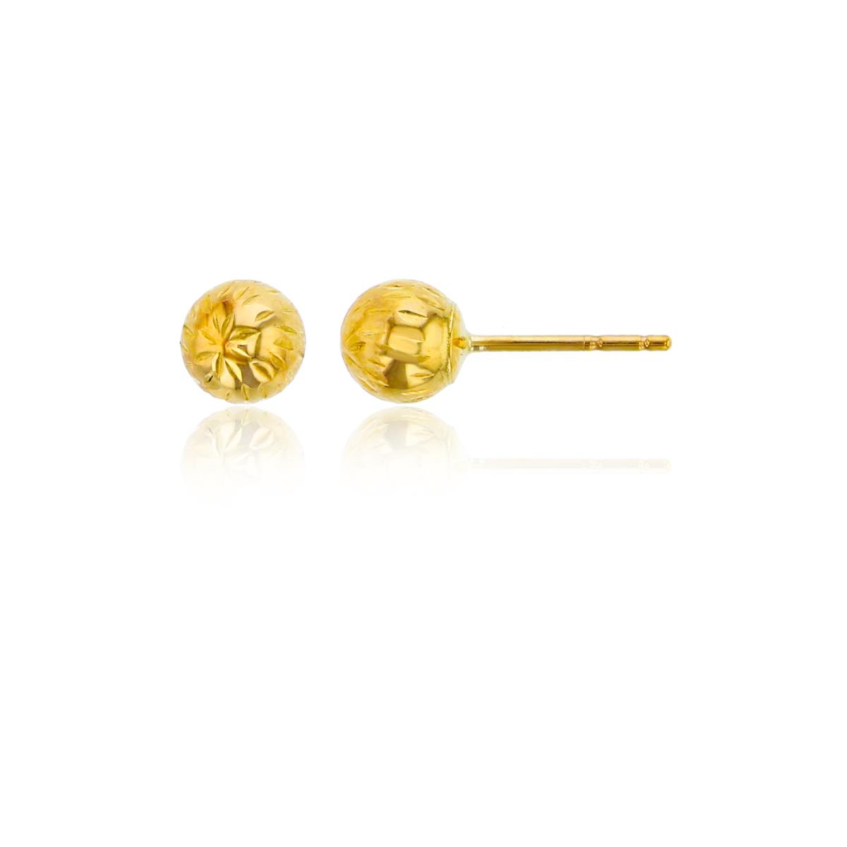 14K Yellow Gold Full Diamond Cut 5.00mm Ball Stud Earring