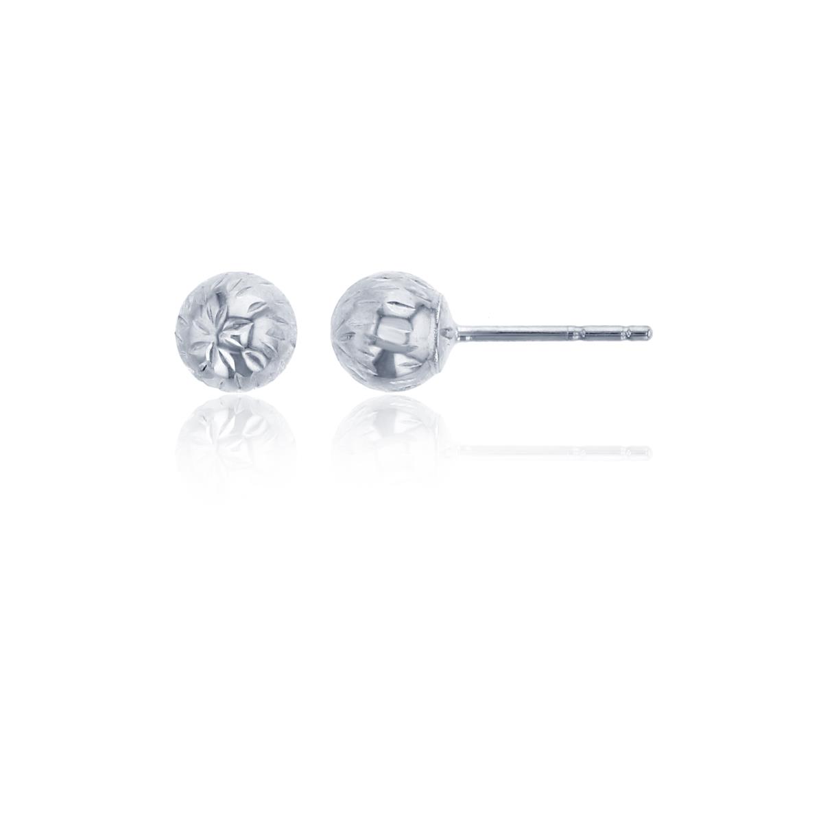 14K White Gold Full Diamond Cut 5.00mm Ball Stud Earring